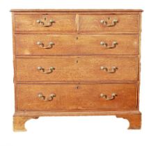 Georgian Oak five drawer chest of drawers, cock beaded with brass drop handles, top right drawer has