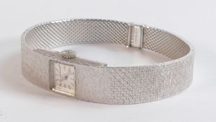 Bueche Girod ladies 9ct white gold hallmarked watch and integral 9ct bracelet. Wearable length 16.