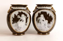 Handed pair of Brown-Westhead, Moor vases with pate-sur-pate decoration by Frederick Schenk,