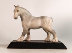 Beswick rare satin matt Whitbread Shire horse mounted on wood plinth, h.17cm.