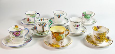 Eight Shelley Vincent shape coffee cans & saucers to include pattern numbers - 12284, 12247,