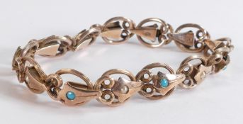 9ct rose gold bracelet set turquoise & 'half' seed pearls. Wearable length 18.25cm appx., of an