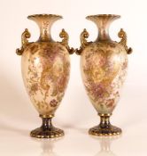 Carlton ware Wiltshaw & Robinson twin handled Baluster vases in the Rose & Curlicue pattern.