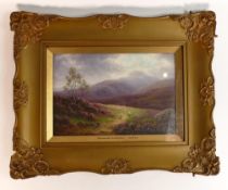 W Mellor oil on artist board titled Borrowdale, Cumberland, signed bottom left, and inscribed on