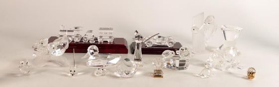 A collection of Swarovski & similar crystal animals, birds, motor car & steam train.