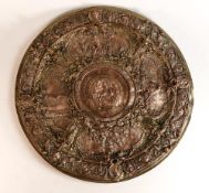 After Alexandre Gueyton, 19th century Brass and Coppered salver embossed with mythical scenes in