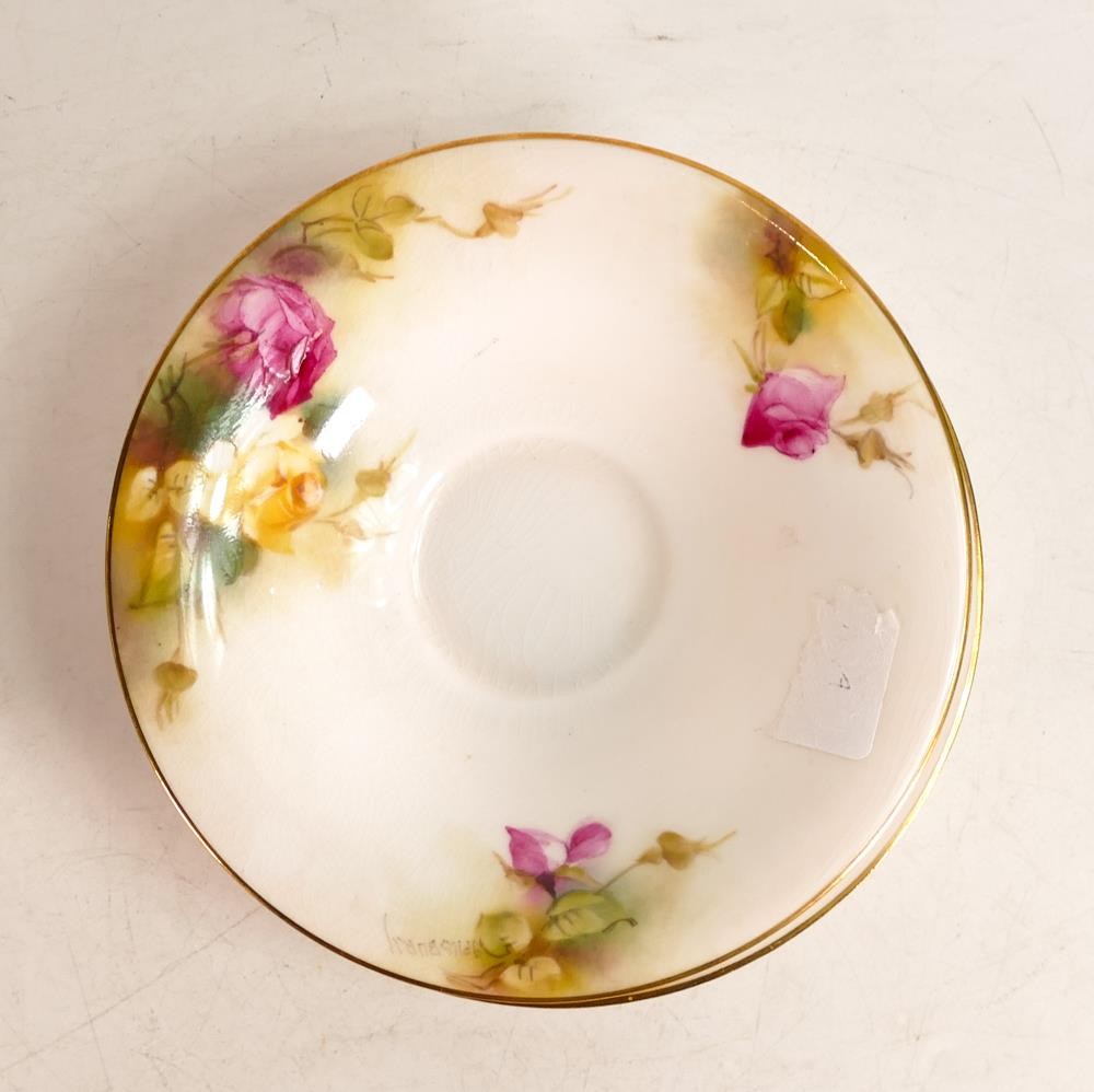 Royal Worcester hand painted Rose tea cup and saucers. Painted with yellow and red Roses. Includes - Image 3 of 7