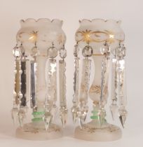 A pair of Opaline glass lustres with applied Uranium glass snake to stems. Damage to lower section