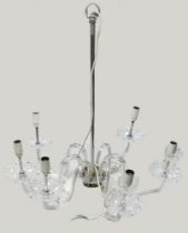 Waterford chandelier, with 6 branches, each with 7 faceted spear drops, issuing from a baluster form