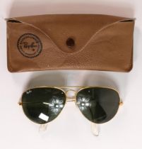 Vintage pair of cased Ray-ban Aviator sunglasses, BL mark noted to lens.