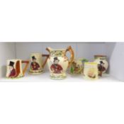 A Collection of Crown Devon Fielding Items to inlcude Three John Peel Musical Jugs and one Lamp Base