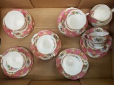 Royal Albert Lady Carlyle pattern set of 6 tea trio's together with milk jug and sugar bowl (1