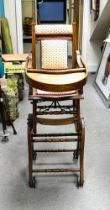 Vintage metamorphic childs highchair with upholstered seat , back rest and head rest. Height 102cm
