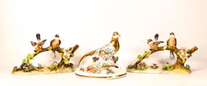 Crown Staffordshire J T Jones Figure groups of Wild Birds on Branch together with similar gilded