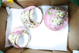 Six Aynsley Pink & Floral Tea Cups & Saucers