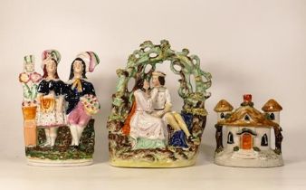 19th Century Staffordshire Figure Group of Romeo & Juliet , height 24cm & 2 similar later items(3)