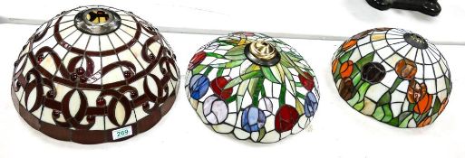 Three Large Tiffany Type Leaded Glass Lamp shades, on with minor damage, diameter of largest 33cm(3)