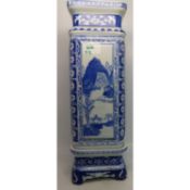 A Large Chinese porcelain blue and white square vase on stand, h.44cm