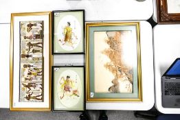 A Collection of Four Framed Oriental Artworks to include Japanese Cork Diarama, Two Painted Mother