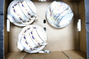 A collection of floral decorated cups & saucers including 2 x Old Royal China items & 4 x