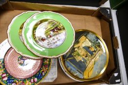 A mixed collection of decorative wall plates including Minton , Spode Huntsman, Crown