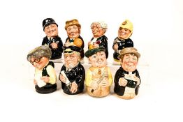 A collection of Royal Doulton Doultonville toby jugs to include Mr Littigate, Mr Farrow, Capt