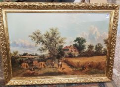 A pair of gilt framed prints depicting waterside and countryside themes 102cm x 72cm (2)