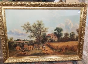 A pair of gilt framed prints depicting waterside and countryside themes 102cm x 72cm (2)