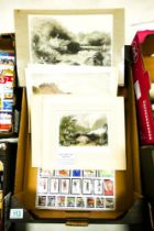 A collection of vintage irish theme prints & Maltese stamps