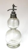 Large French Glass Double Gourd Soda Siphon, height 47cm