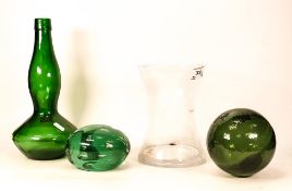Four items of Glassware to include vintage decanter, Dump Glass Paperweight, Clear Glass Vase and