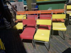 Mid century tubular steel Harlequin set of six stacking chairs