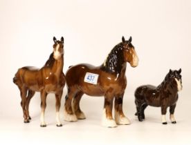 Beswick 818 Shire Horse, Shetland pony & Swish Tail Horse(3)