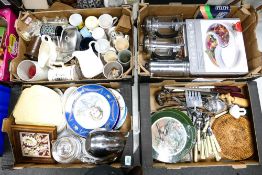 A mixed collection of items to include kitchen ware, cutlery , commemorative plates etc (4 trays)