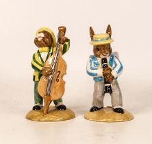 Royal Doulton Bunnykins Clarinet Player DB184 and Double Bass Player DB185 From the Jazz Band