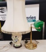 Mason's Green Chartreuse table lamp together with a modern brass and green glass bankers/desk