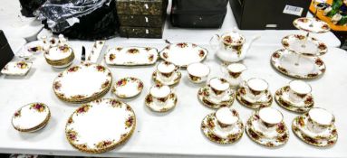A large collection of Royal Albert Old Country rose patterned items to include, Teapot, Sandwich