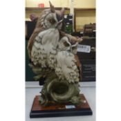 A Florence Guiseppe Armani Statue of Two Owls. Overall Height 45cm