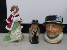 Royal Doulton large character jug Beefeaters D6206 together with small Winston Churchill toby jug