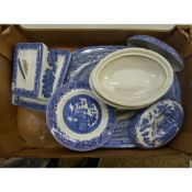 A mixed collection of ceramic items to include large blue willow platter, R. Mid winter soup tureens