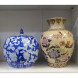 Two Oriental Ceramic Items to include Blue and White Ginger Jar and Modern Globular Vase. Height