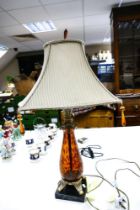 Large Brass & Aber Glass Decorative Table Lamp on marble Base with Shade, height 80cm