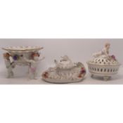 Three Items of Continental Porcelian to include Rococo Ink Well, Bon Bon Dish and Similar (3)