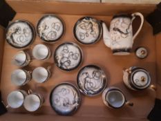 Oriental dragon theme coffee set, to include coffee pot, milk/sugar, 6 cups (1a/f) & 6 saucers (1