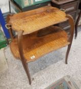 20th Century Sorrento Inlay Two Tier Table with Brass Carry Handles. Bubbling and Cracking to