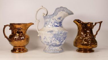 Three 19th Century Ceramic Jugs to include one blue and white transfer printed example and to