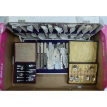 Three Cased Plated Cutlery Sets to include one Canteen, One Set of Apostle Spoons etc. (1 Tray)