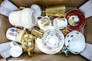 A mixed collection of items to include Royal Worcester gilt teapot, sugar bowl, milk jug, Crown