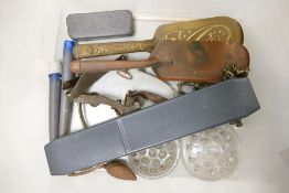A Mixed Collection of Items to include Horse Spurs, Thornton Slide Rule, Art Nouveau Crumb Pan etc.
