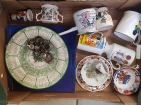A mixed collection of items to include Spode Millenium plate, novelty mugs, miniature white metal